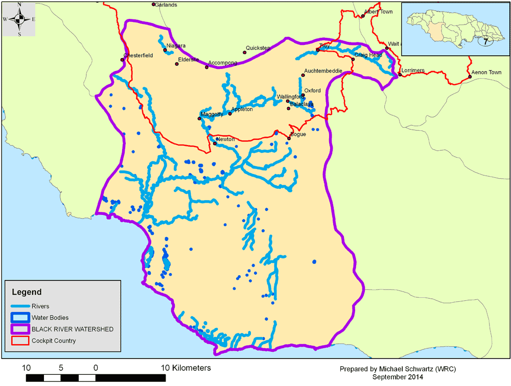 Black River Jamaica Map Watersheds (Black River)